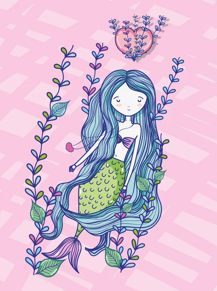 Mermaid Seaweed Cute Drawing Cartoon Vector Illustration Graphic Design - Stok Vektor