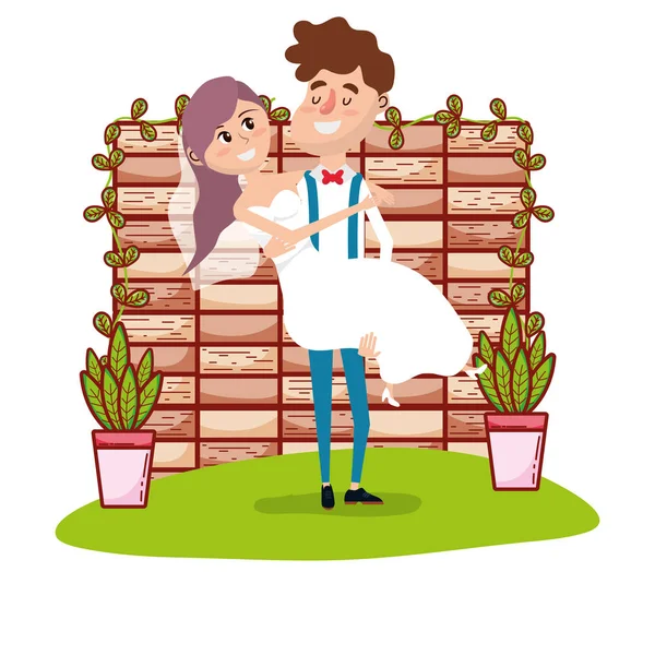 Recién Casado Pareja Boda Tarjeta Diseño Vector Ilustración Diseño Gráfico — Archivo Imágenes Vectoriales