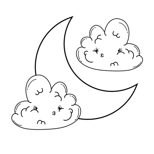 Traurige Wolken Und Mond Niedlich Cartoons Vektor Illustration Grafik Design — Stockvektor