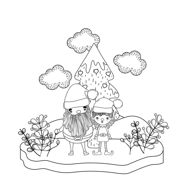 Άγιος Βασίλης Δέντρο Και Αρωγό Στην Εικόνα Διάνυσμα Snowscape — Διανυσματικό Αρχείο