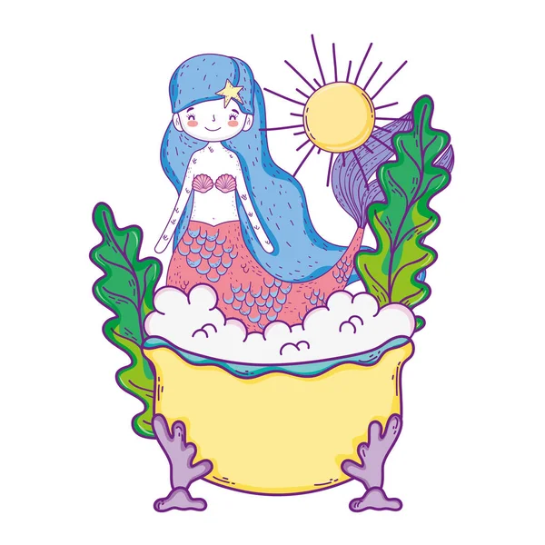Cute Mermaid Bathtub Character Vector Illustration Design — Stock Vector