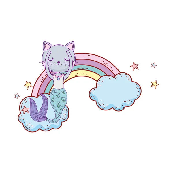 Purrmaid Bonito Com Nuvens Design Ilustração Vetor Arco Íris — Vetor de Stock