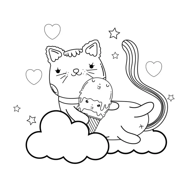 アイスクリーム ベクトル イラスト デザインとかわいい猫 — ストックベクタ