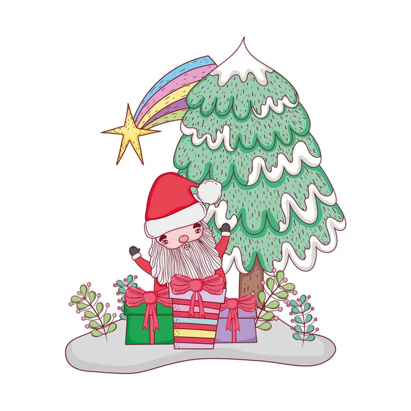 Niedliche Weihnachtsmann Claus Mit Geschenk Geschenk Vektor Illustration Design — Stockvektor