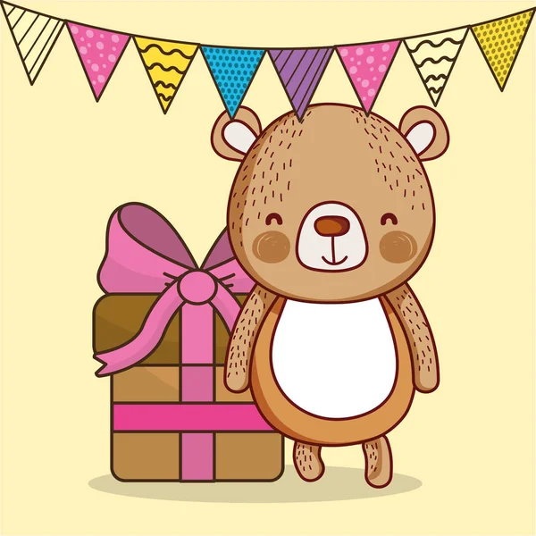 Cartão Aniversário Feliz Com Desenho Animado Animal Bonito Design Gráfico — Vetor de Stock