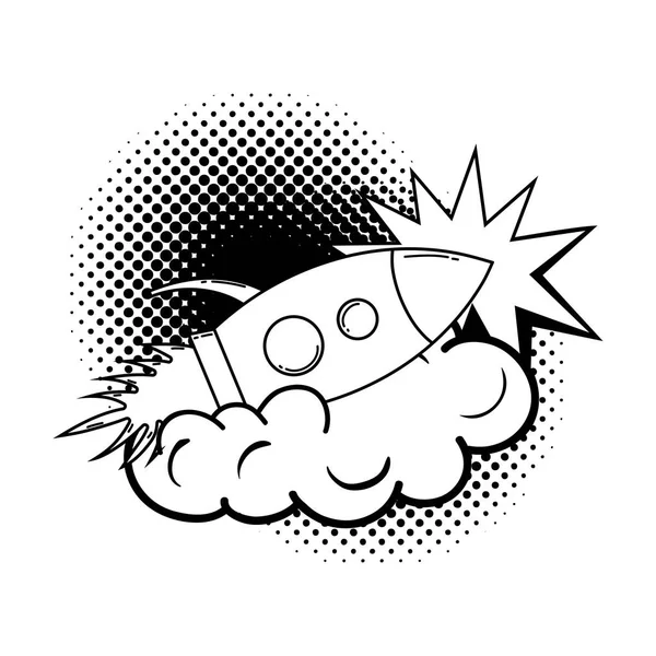 Rocket Flying Pop Art Style Vector Illustration Design — Stock Vector