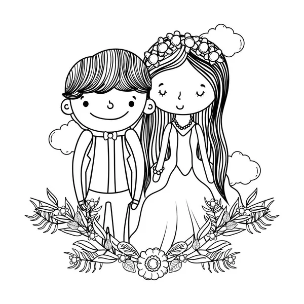 Boda Pareja Corona Decorativa Naturaleza Lindo Vector Dibujos Animados Ilustración — Vector de stock