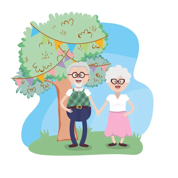 Grandparents Elderly Lovely Couple Cartoon Vector Illustration Graphic Design — Stock Vector