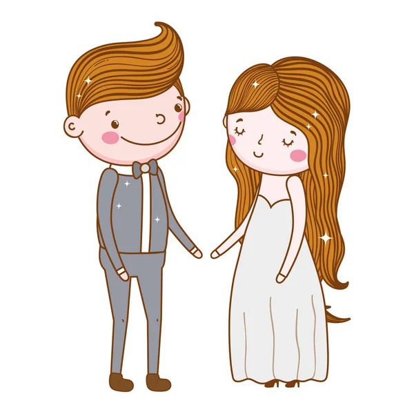 Paar Hochzeit Niedlich Cartoon Vektor Illustration Grafik Design — Stockvektor