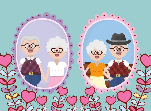 Großeltern Älteres Ehepaar Der Wand Vektor Illustration Grafik Design — Stockvektor