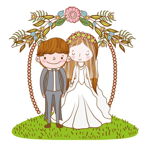 Paar Hochzeit Eingang Bei Natur Niedlich Cartoon Vektor Illustration Grafik — Stockvektor