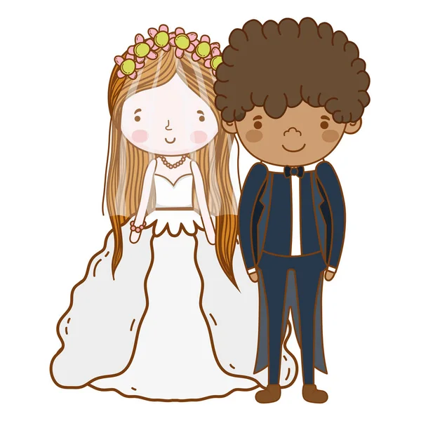 Paar Hochzeit Niedlich Cartoon Vektor Illustration Grafik Design — Stockvektor