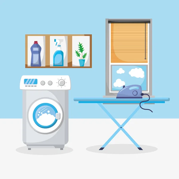 Cuarto Lavado Vacío Con Electrodomésticos Vector Ilustración Diseño Gráfico — Vector de stock