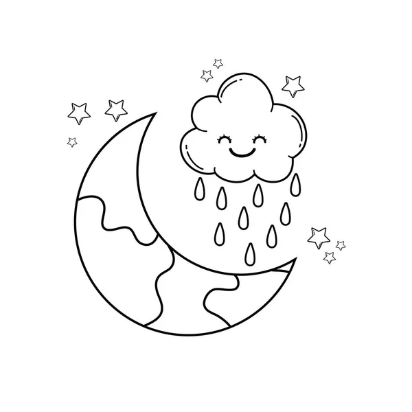 Хмари Місяць Милі Мультфільми Векторні Ілюстрації Графічний Дизайн — стоковий вектор
