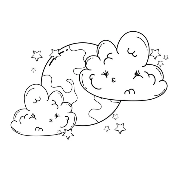 Nuages Lune Dessins Animés Mignons Illustration Vectorielle Design Graphique — Image vectorielle