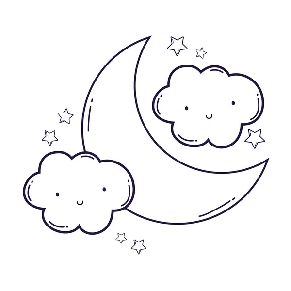 雲と月のかわいい漫画ベクトルのイラスト グラフィックのデザイン — ストックベクタ