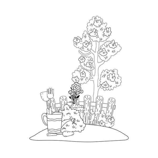 Trädgårdsmästare Dusch Sprinkler Med Blad Och Blommor Vektor Illustration — Stock vektor