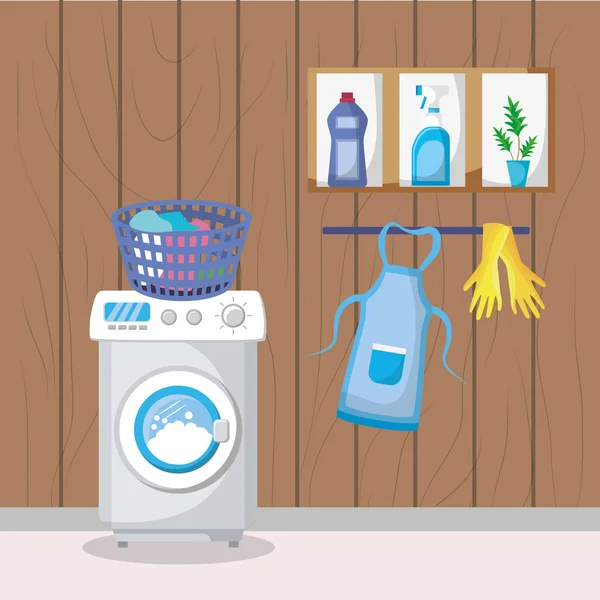 Cuarto Lavado Vacío Con Electrodomésticos Vector Ilustración Diseño Gráfico — Vector de stock