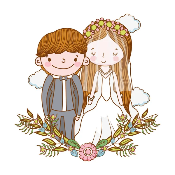 Ζευγάρι Γάμος Γλυκός Πορτρέτο Φύλλα Καρέ Εικονογράφηση Διάνυσμα Γραφικού Σχεδιασμού — Διανυσματικό Αρχείο