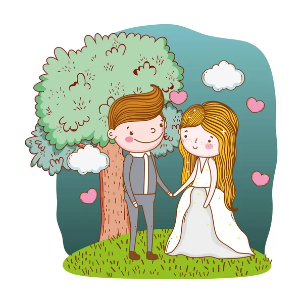 Couple Wedding Cute Cartoon Vector Ilustration — Stock Vector