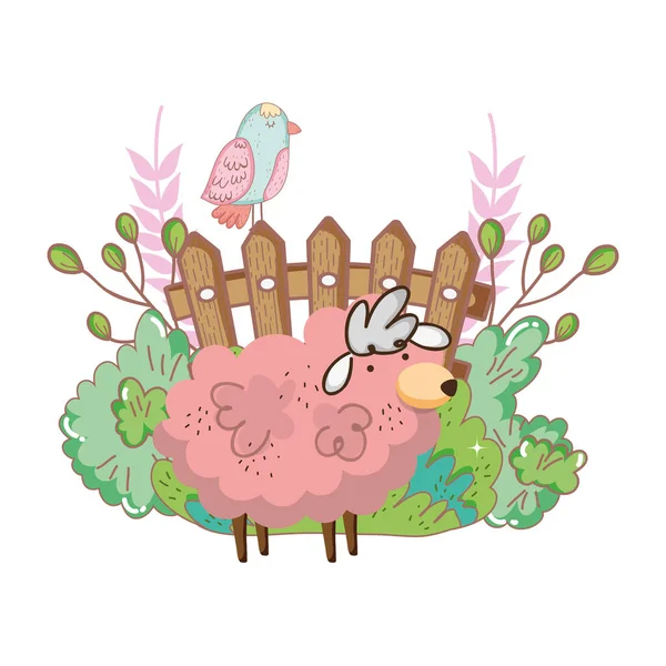 Pink Sheep Farm Garden Fence Vector Illustration Design — Stock Vector