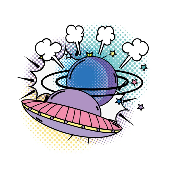 Ufo Fliegen Mit Saturiertem Pop Art Stil Vektor Illustration Design — Stockvektor