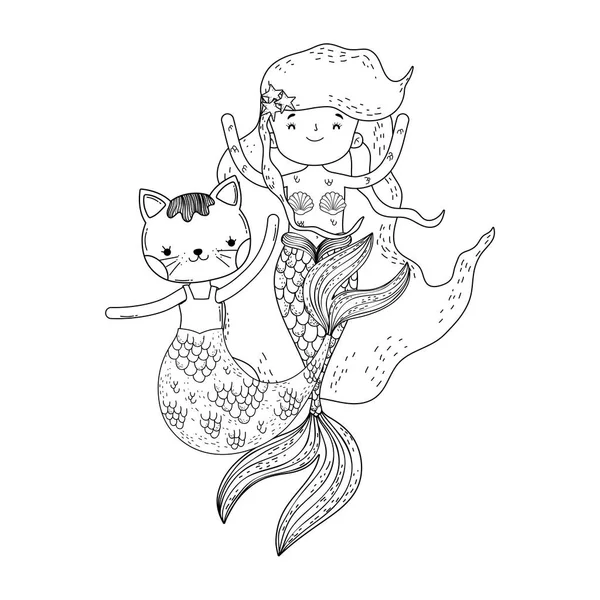 Cute Purrmaid Mermaid Vector Illustration Design — Stock Vector