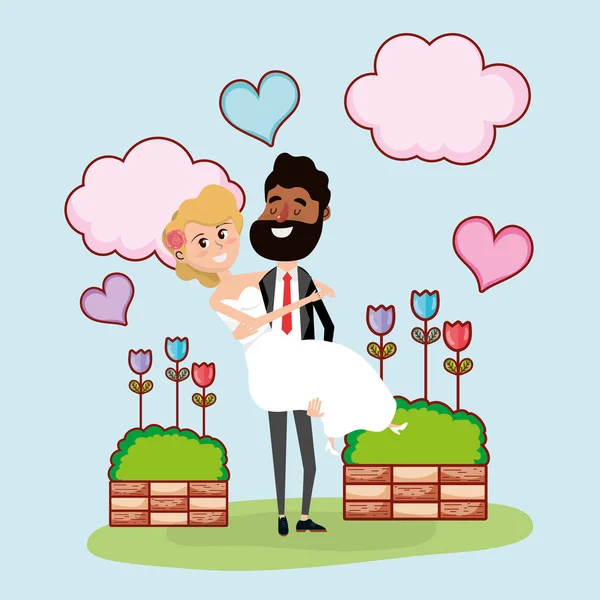 Just Married Wedding Couple Card Design Vector Illustration Graphic Design — Stock Vector