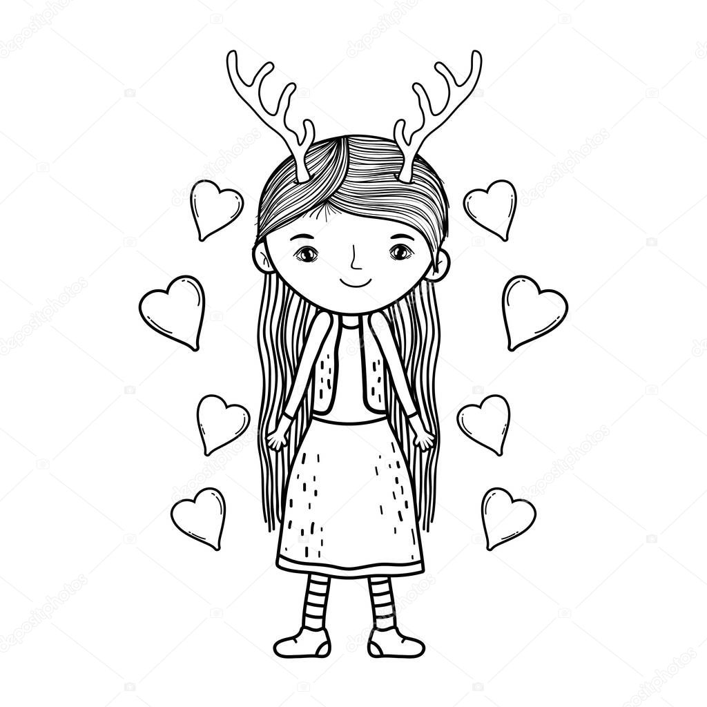 cute little fairy with deer horns character vector illustration design