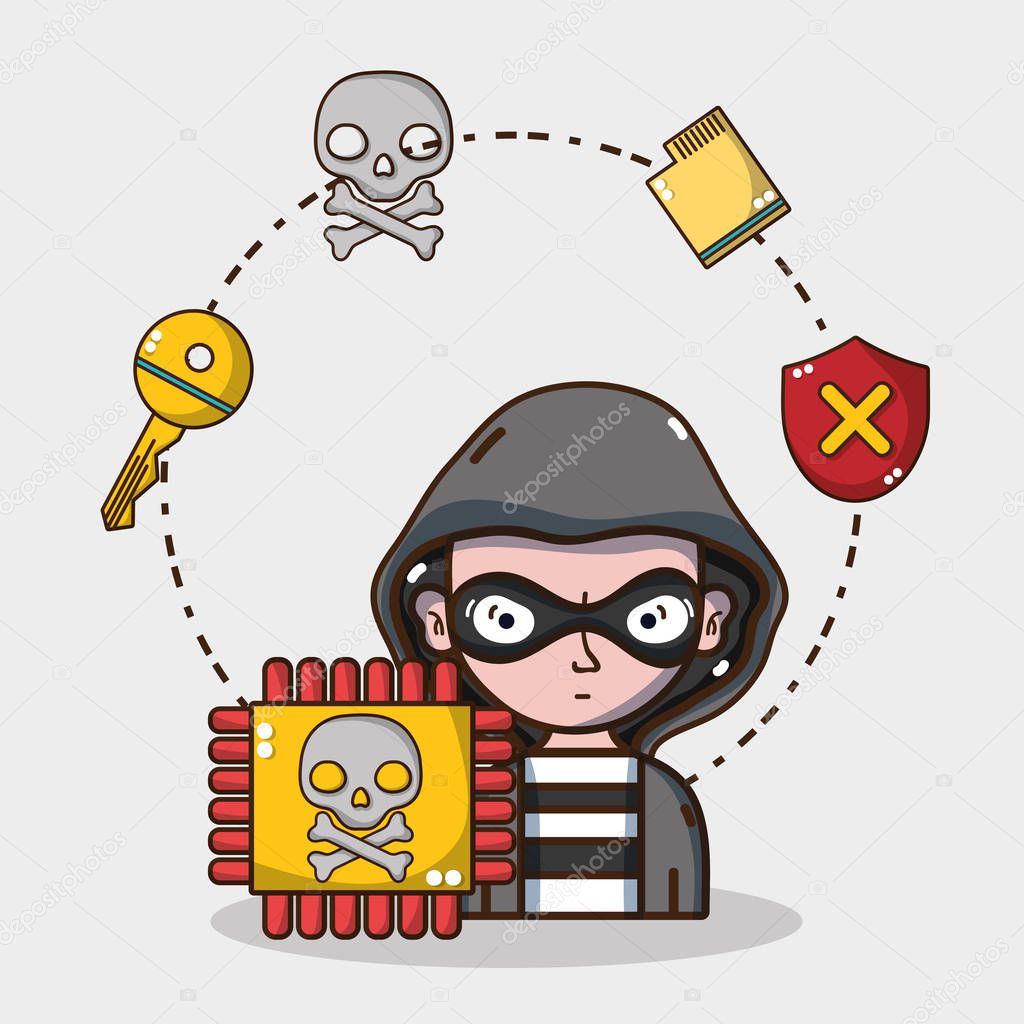 Hacker and security system technology elements and symbols cartoons vector illustration graphic design