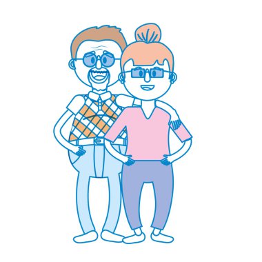 saç modeli ve gözlük vektör çizim ile yaşlı çift