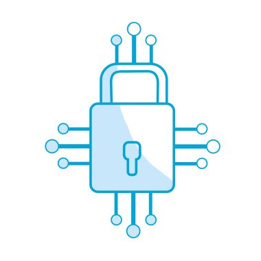 siluet asma kilit güvenlik dgital bağlantı, vektör çizim için devreleri ile