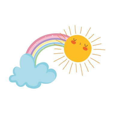 şirin rainbow ile bulutlar vektör çizim tasarımı