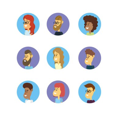 Avatar insanlar saç modeli tasarım vektör çizim ile ayarla