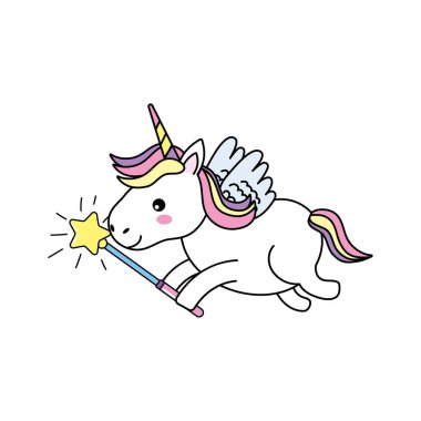 Güzellik unicorn kanatları ve sihirli değnek vektör çizim ile