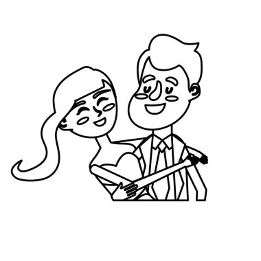 satır mutlu çift birlikte ve romantik kutlama vektör çizim