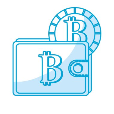 siluet bitcoin symbon sikke para, vektör çizim ile cüzdan