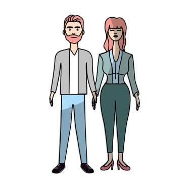 saç modeli ve şık giyim, vektör çizim ile güzel çift