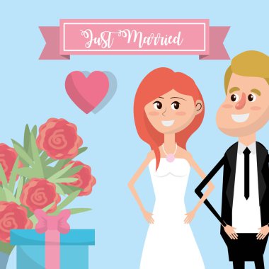 çift çiçek ve kurdele tasarım vektör illüstrasyon ile evli