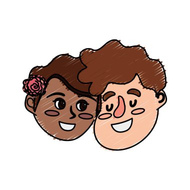 mutlu çift yüz saç modeli tasarım vektör çizim ile