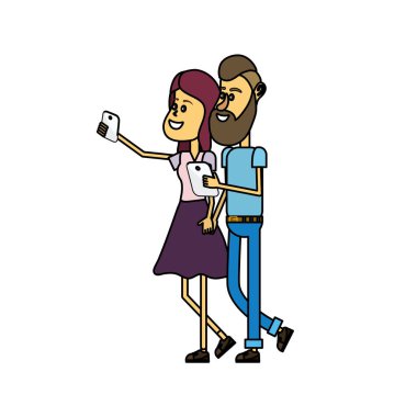 saç modeli ve smartphone el ile çift güzellik illüstrasyon vektör