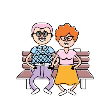 saç modeli vektör çizim ile sandalyede yaşlı çift