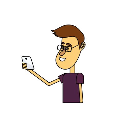 güzel adam saç modeli ve el vektör çizim içinde smartphone