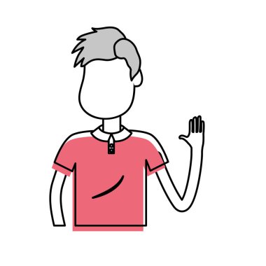 elinizi kaldırın ve güzel giyim, vektör çizim ile şirin adam