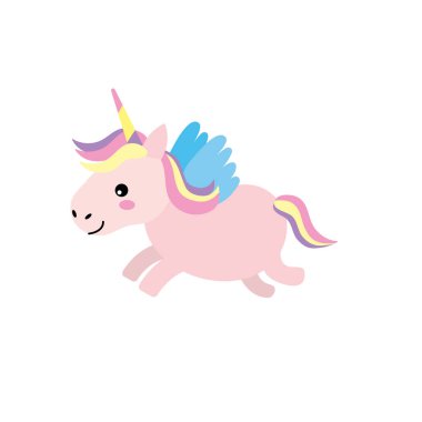 boynuz ve kanatları olan şirin at Tasarım vecto illüstrasyon