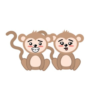 şirin çift vahşi hayvan güzel ifade vektör çizim ile maymun