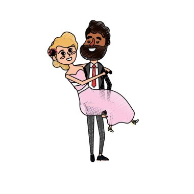 happy couple and man carrying his woman vector illustration