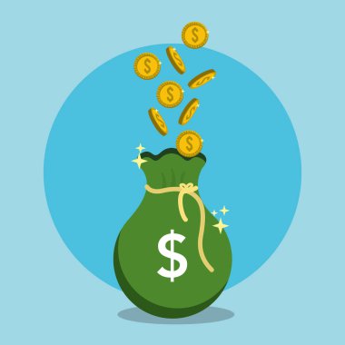 sikke para içinde vektör çizim ile yeşil çanta