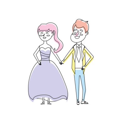 mutlu çift birlikte ve romantik kutlama vektör illüstrasyon