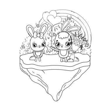 Sevgililer günü tebrik kartı sevimli tavşan ile. Vektör çizim